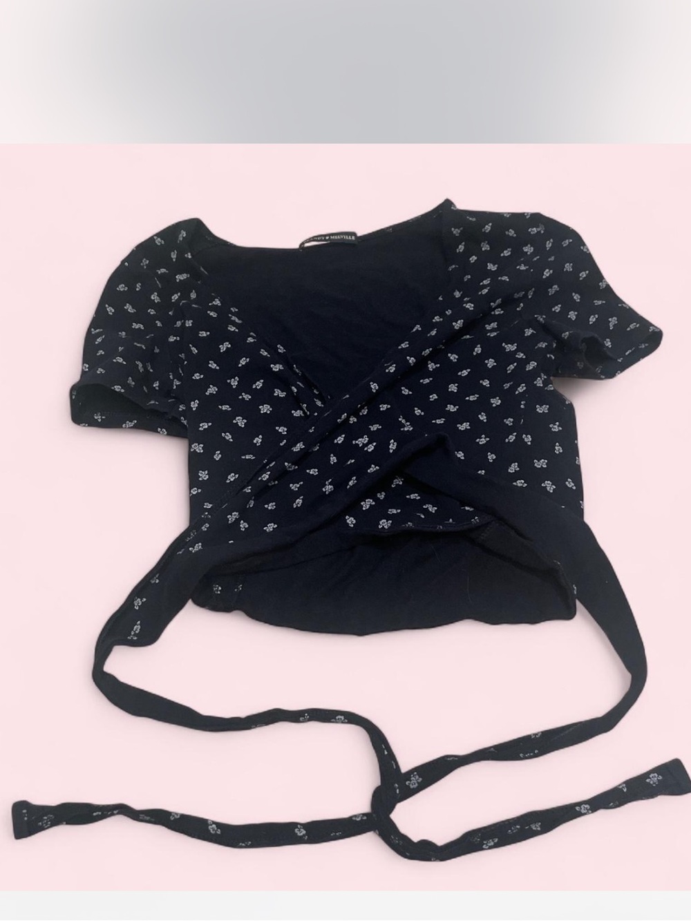 Brandy Melville Floral Wrap Crop Top with Short Sleeves